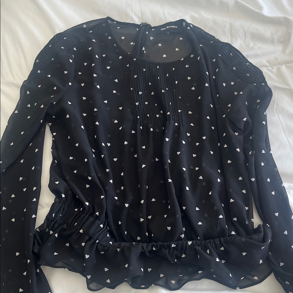 The Kooples Black Blouse with White Heart Design